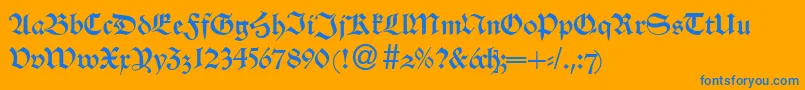 AlsheimdbNormal-Schriftart – Blaue Schriften auf orangefarbenem Hintergrund