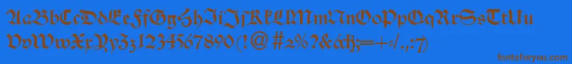 フォントAlsheimdbNormal – 茶色の文字が青い背景にあります。