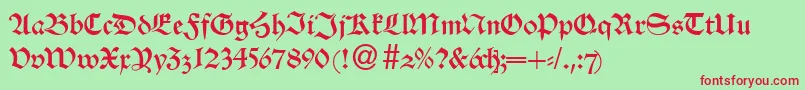フォントAlsheimdbNormal – 赤い文字の緑の背景