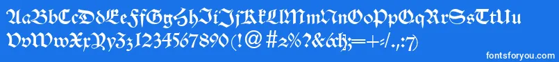 AlsheimdbNormal-Schriftart – Weiße Schriften auf blauem Hintergrund
