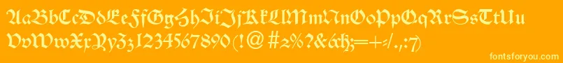 AlsheimdbNormal-Schriftart – Gelbe Schriften auf orangefarbenem Hintergrund