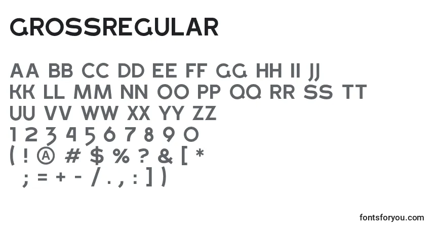 Schriftart GrossRegular (89677) – Alphabet, Zahlen, spezielle Symbole