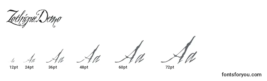 Размеры шрифта ZothiqueDemo