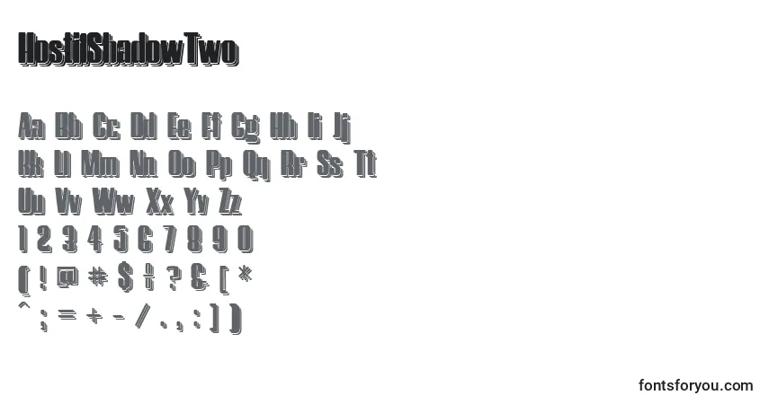 Шрифт HostilShadowTwo – алфавит, цифры, специальные символы