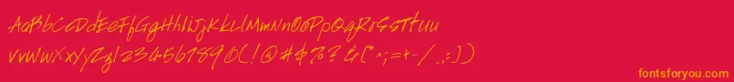 Handscript-Schriftart – Orangefarbene Schriften auf rotem Hintergrund