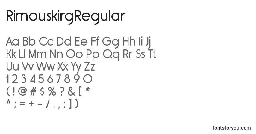 Czcionka RimouskirgRegular – alfabet, cyfry, specjalne znaki