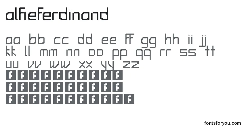 A fonte AlfieFerdinand – alfabeto, números, caracteres especiais