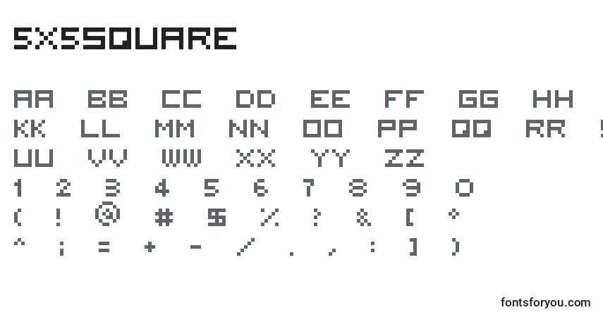 Schriftart 5x5Square – Alphabet, Zahlen, spezielle Symbole