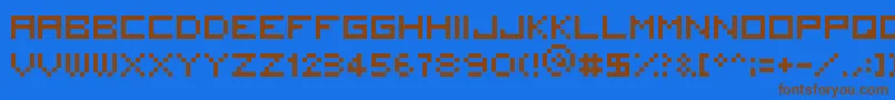 フォント5x5Square – 茶色の文字が青い背景にあります。