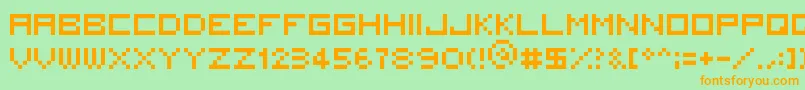 フォント5x5Square – オレンジの文字が緑の背景にあります。