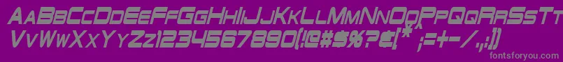 SchwarzeneggerCondensedItalic-Schriftart – Graue Schriften auf violettem Hintergrund