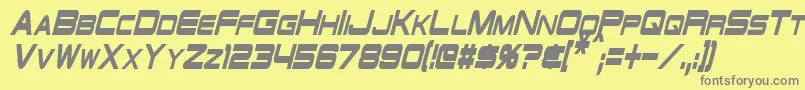 SchwarzeneggerCondensedItalic-Schriftart – Graue Schriften auf gelbem Hintergrund