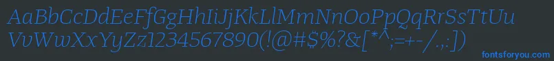 Шрифт TangerserifwideulLightitalic – синие шрифты на чёрном фоне