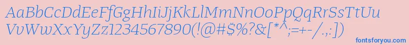 TangerserifwideulLightitalic Font – Blue Fonts on Pink Background