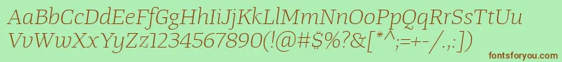 TangerserifwideulLightitalic Font – Brown Fonts on Green Background