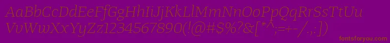 TangerserifwideulLightitalic-Schriftart – Braune Schriften auf violettem Hintergrund