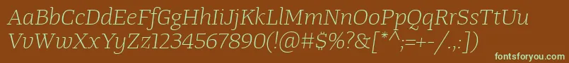 TangerserifwideulLightitalic Font – Green Fonts on Brown Background