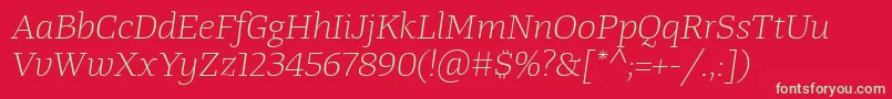 Fonte TangerserifwideulLightitalic – fontes verdes em um fundo vermelho