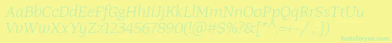 TangerserifwideulLightitalic Font – Green Fonts on Yellow Background