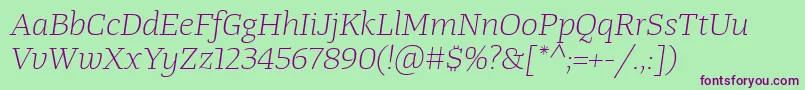 TangerserifwideulLightitalic Font – Purple Fonts on Green Background