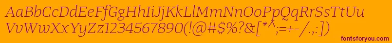 TangerserifwideulLightitalic-Schriftart – Violette Schriften auf orangefarbenem Hintergrund