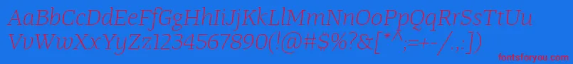 フォントTangerserifwideulLightitalic – 赤い文字の青い背景