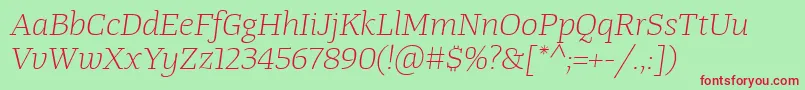 TangerserifwideulLightitalic Font – Red Fonts on Green Background