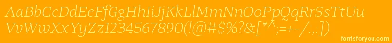 TangerserifwideulLightitalic-Schriftart – Gelbe Schriften auf orangefarbenem Hintergrund
