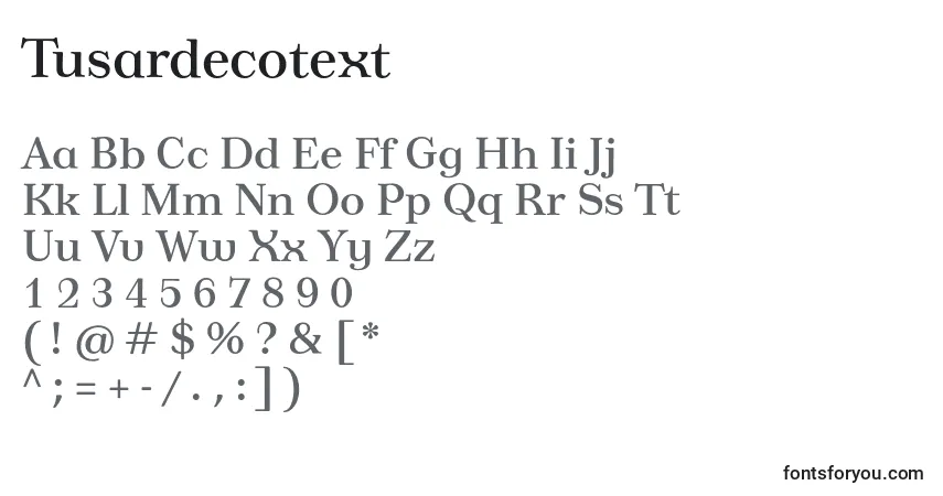 Czcionka Tusardecotext – alfabet, cyfry, specjalne znaki