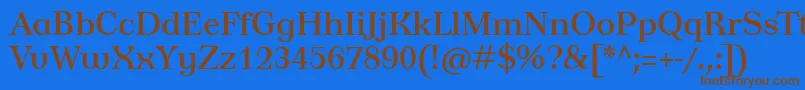 フォントTusardecotext – 茶色の文字が青い背景にあります。