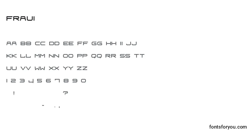 Czcionka Frau1 – alfabet, cyfry, specjalne znaki