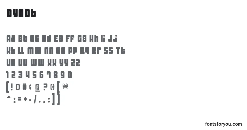 A fonte Dynot – alfabeto, números, caracteres especiais