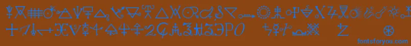 Alchemya-Schriftart – Blaue Schriften auf braunem Hintergrund
