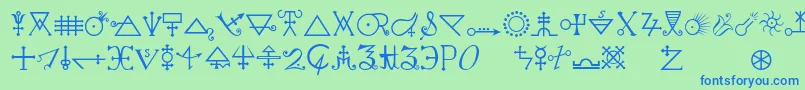 フォントAlchemya – 青い文字は緑の背景です。