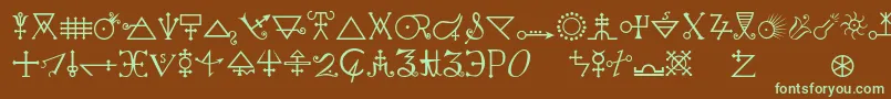 フォントAlchemya – 緑色の文字が茶色の背景にあります。