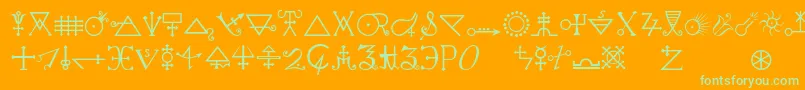 Alchemya-Schriftart – Grüne Schriften auf orangefarbenem Hintergrund