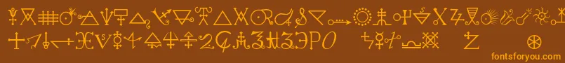 フォントAlchemya – オレンジ色の文字が茶色の背景にあります。