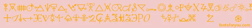 フォントAlchemya – オレンジの文字がピンクの背景にあります。