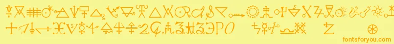 フォントAlchemya – オレンジの文字が黄色の背景にあります。