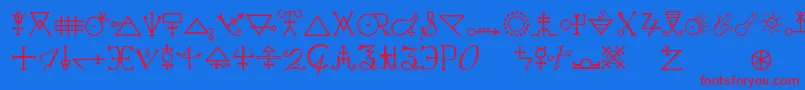 Alchemya-Schriftart – Rote Schriften auf blauem Hintergrund