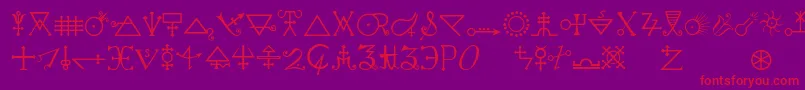 Alchemya-Schriftart – Rote Schriften auf violettem Hintergrund