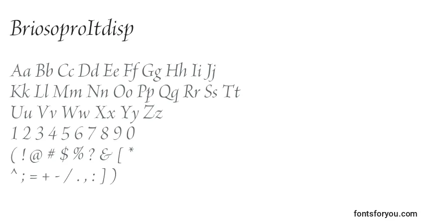 Czcionka BriosoproItdisp – alfabet, cyfry, specjalne znaki