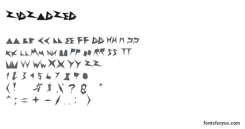 Schriftart Zigzagzeg – Alphabet, Zahlen, spezielle Symbole