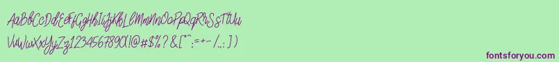 Fonte SlainteScriptDemo – fontes roxas em um fundo verde
