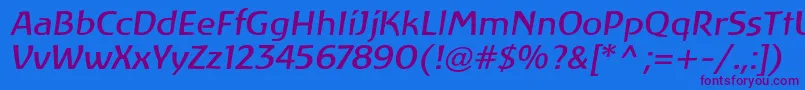 LinotypeAtlantisItalic Font – Purple Fonts on Blue Background