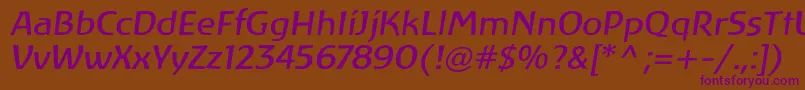 LinotypeAtlantisItalic Font – Purple Fonts on Brown Background