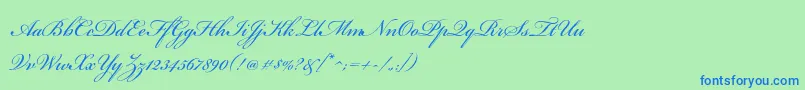 BickhamscriptproRegular-Schriftart – Blaue Schriften auf grünem Hintergrund