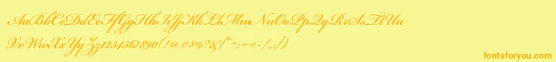 フォントBickhamscriptproRegular – オレンジの文字が黄色の背景にあります。