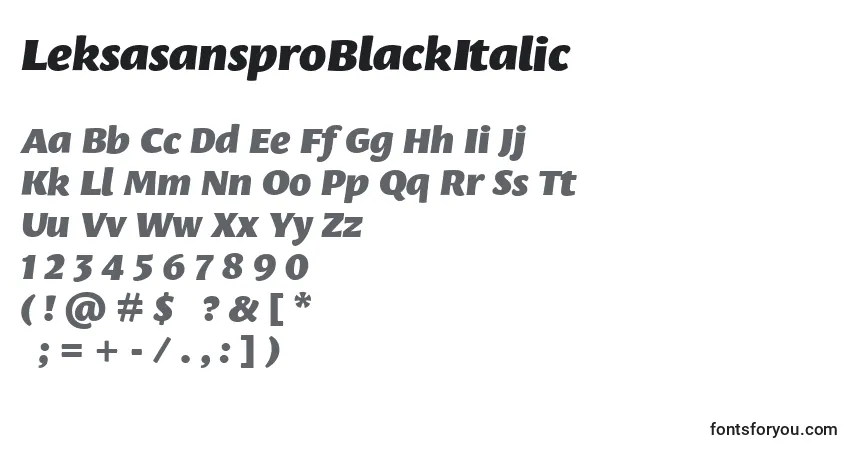 Шрифт LeksasansproBlackItalic – алфавит, цифры, специальные символы