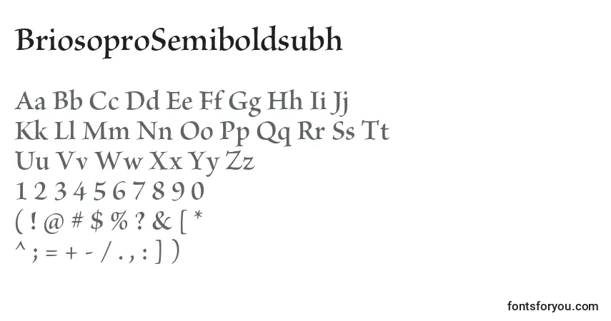 A fonte BriosoproSemiboldsubh – alfabeto, números, caracteres especiais